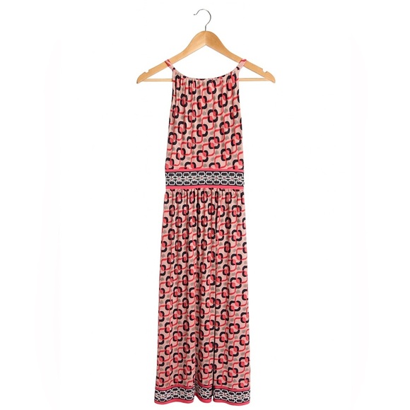New York & Company Size 4 Women's Medium Halter A Line Coral Patterned Dress. - Picture 3 of 3
